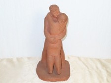 Sculpture En Terre Cuite Art Déco "Couple Amoureux" Signée OZ 1930 ! H: 31cm
