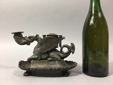 Rare ENCRIER PORTE-MINES BOUGEOIR formant DRAGON Bronze patiné Ca1880 Napoléon 3