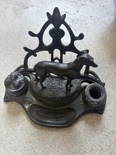 Grand encrier double en bronze , Chien , Signé Vidal