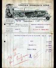 CHARLEVILLE (08) USINE de FONDERIE / TENAILLES de FORGES "MOREAUX Ainé" en 1913