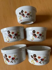 5 RAMEQUINS PORCELAINE à feu, four DIGOIN SARREGUEMINES décor FEUILLES D'AUTOMNE