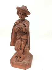 Sculpture Terre Cuite Signé BB Joueur Flûte Musicien Porte Crayon Terracotta  