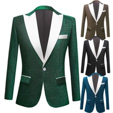 Hommes Paillette Lurex Robe Veste Costume Blazer Showman Déguisement Fête Scène