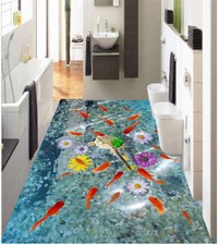 Pierre de Poisson Rouge Fleurs 3D Sols Mural Photo Papier Peint Maison Imprimer