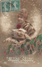 CP BONNE ANNEE FEMME ELEGANTE