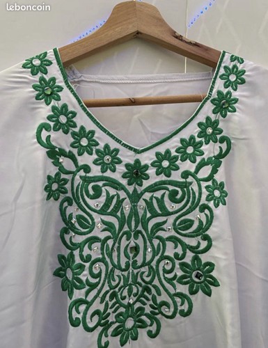 Caftan marocain blanc brodé - marocain,