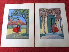 Lot de 2 Pochoirs Grand Format illustré Giovanni MESCHINI (1888-1977)