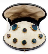Parure antique or 18k boutons de manchette et cols jaspe sanguin (circa 1900)