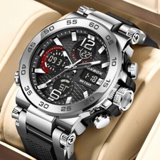 Montre LIGE Homme Quartz Cadran rond lumineux Sport Décontracté 5ATM Imperméable