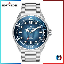 ✅ Montre NORTH EDGE TRITON Solaire Homme – Cadran Bleu & Bracelet Argenté