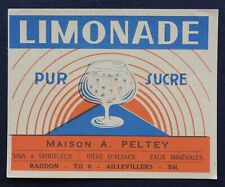 Ancienne étiquette Limonade PELTEY Bière Aillevillers eaux minérales label