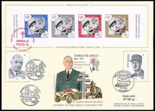 DG20-04ND: FDC DE GAULLE 2020 - bloc ND "DÉCÈS" + 2 TP cachets  Paris & Colombey