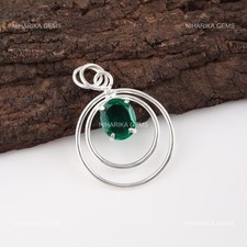 Ovale Labo Vert Émeraude Gemme Neuf Anniversaire Pendentif 925 Argent Sterling
