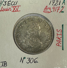 1/3 ECU de France - LOUIS XV - 1721 (A) Pièce de Monnaie en Argent // TB