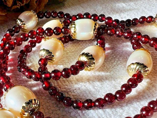 Collier long perles - , pierre