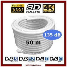 50 m Câble Coaxial 18 VAtCa 135 dB Quintuple Ecran Satellite TV Cable HD 3D 4K