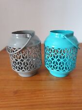 Deux photophores métalliques gris et bleu marque B neufs 11 cm