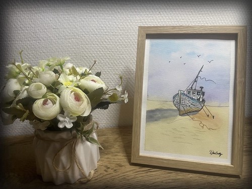 Aquarelle paysage mer - paysage, bateau