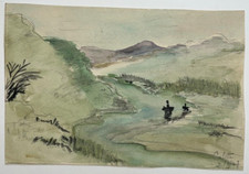 Paysage Montagne AQUARELLE Dessin SIDONIE GABRIELLE COLETTE 1947