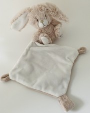 6199?EXCELLENT ÉTAT TEX Baby Doudou Lapin Plat Marron Beige Blanc Mouchoir