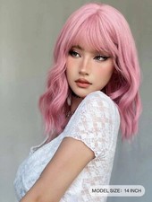 Perruque Synthétique Rose Courte Femme Wig Ondulé 35cm - Kit Complet Pro