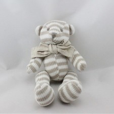 Doudou ours laine rayé beige
