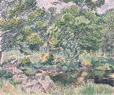 Creuse paysage attribué à François Henri Faureau (1901-1997) c1960 Pointillisme