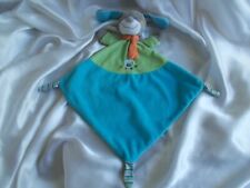 Doudou chien bleu, vert à pois, écharpe orange, chat, ballons, Mots d'enfants