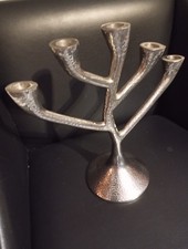 BOUGEOIR VINTAGE METAL CHROME 1970 TRAVAIL ITALIEN SPACE AGE 70s 5 BOUGIES  