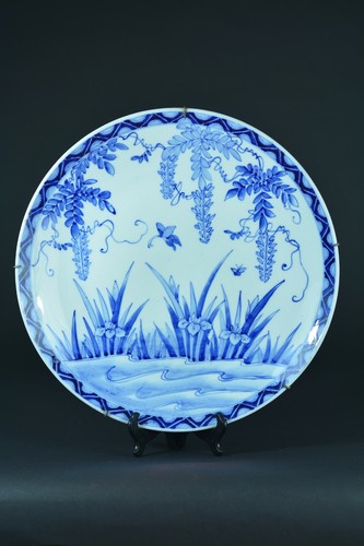 Ancien grand plat - blanc, bleu