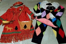 2 ANCIENS COSTUMES Théâtre Déguisement Carnaval polichinel arlequin + indienne