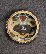 Belle Coupe Chinoise Email Cloisonné Dragons Et Perle Signé Fin XIXe Début XXe 