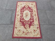 Old Fait à la Main Français Design Laine Bordeaux Rouge Original Aubusson