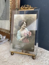 Cadre Ancien Porte Photo Laiton 19ème Verre Biseauté Napoleon III Carte Postale