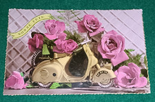 CPA Illustrateur - Bonne Fête - Moto avec des roses