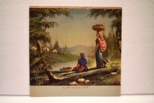 Vintage Lithographie Imprimé Village Paysage Calendrier Art Peinture de