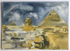 Beau Tableau Huile Paysage EGYPTE Pyramide Sphinx de GIZEH Pharaon