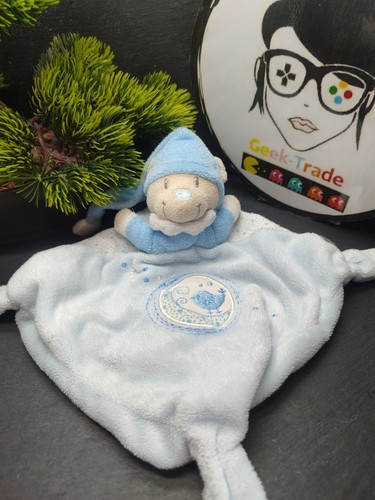 Doudou plat ours - bleu, oiseau