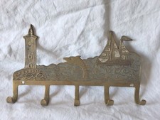 Ancien Porte Torchons, serviettes, PORTE-CLEFS En Laiton 5 crochets Bord De Mer