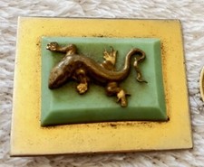 BROCHE SALAMANDRE JEAN PAINLEVE ANCIEN METAL DORE DEPOSE BAKELITE GALALITE  1930