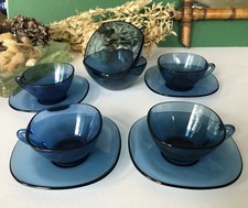4 tasses à café + 4 soucoupes + 2 coupelles VERECO France vintage 70' bleu