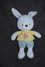 ?Peluche Doudou Lapin POMMETTE Bleu Avion Tee-Shirt Raye Vert Etoile 30 Cm