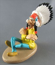 Lucky Luke - Figurine résine Atlas / Leblon - Chef Indien Assis Canyon Apache