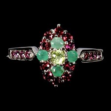 925 Bague en Argent Rond Peridot Émeraude Rhodolite Gemme Bijoux Taille 7
