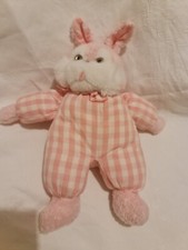 DOUDOU PELUCHE LAPIN Vichy ROSE NOUNOURS Vintage Ancien Modèle 