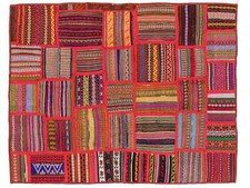 Tapis Afghan Patchwork 200X160 Tissé À La Main Carré Multicolore Motif De Champ
