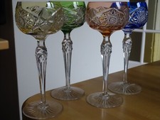 FOUR OLD  WINE GLASSES THOMAS WEBB OR VAL SAINT LAMBERT CRYSTAL COLORED