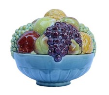 French Antique Rare Sarreguemines Majolica Fruits Centerpiece Bowl 