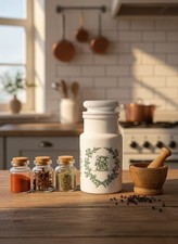 Pot d'Apothicaire en Opaline Blanche et Verte Vintage, Italy | Jarre Décorative