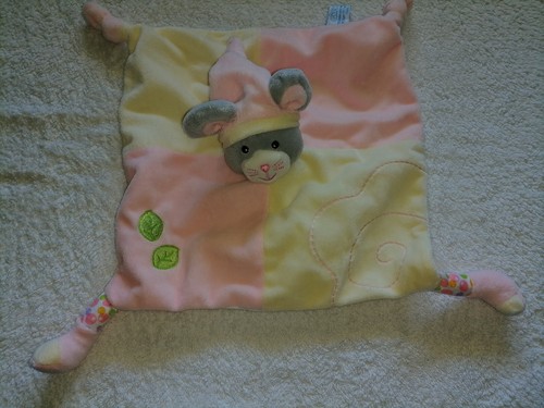 Doudou plat souris rose jaune - souris,